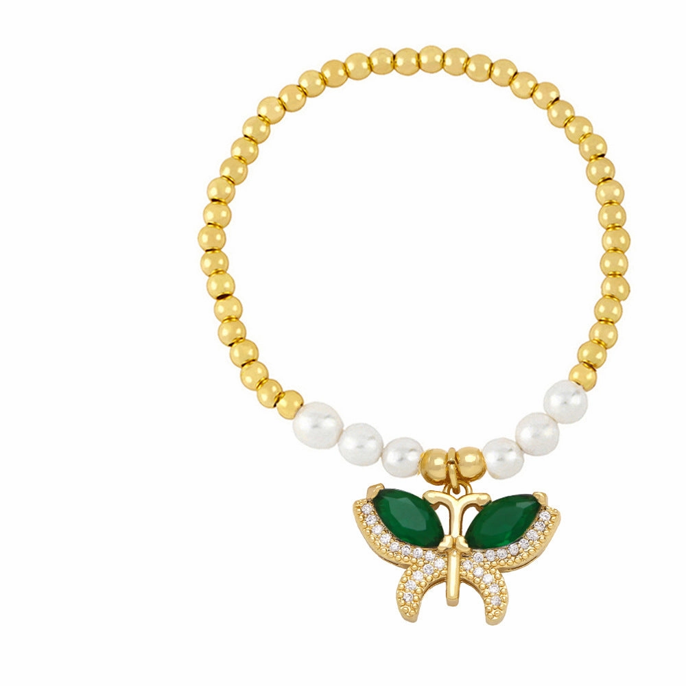 Wholesale Butterfly Pearl String Beads Copper Bracelet
