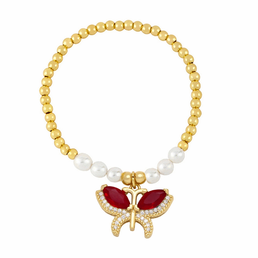 Wholesale Butterfly Pearl String Beads Copper Bracelet