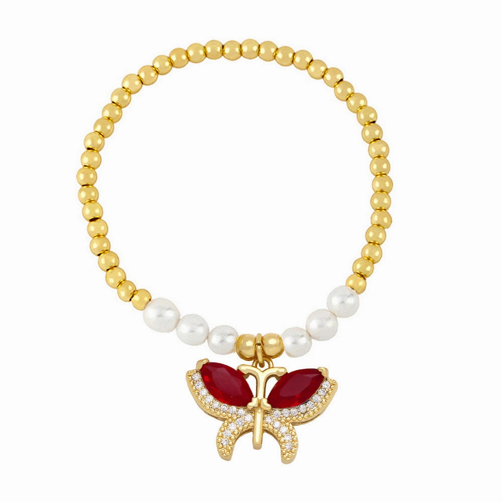 Wholesale Butterfly Pearl String Beads Copper Bracelet