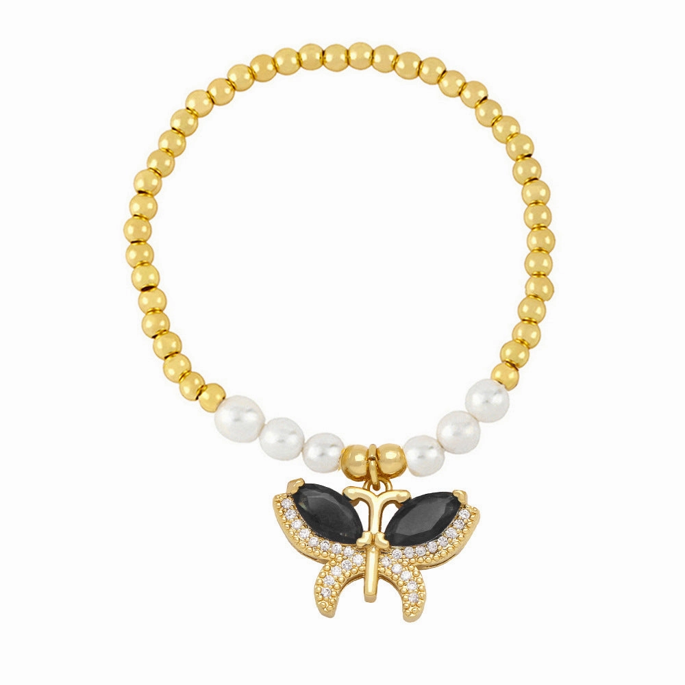 Wholesale Butterfly Pearl String Beads Copper Bracelet