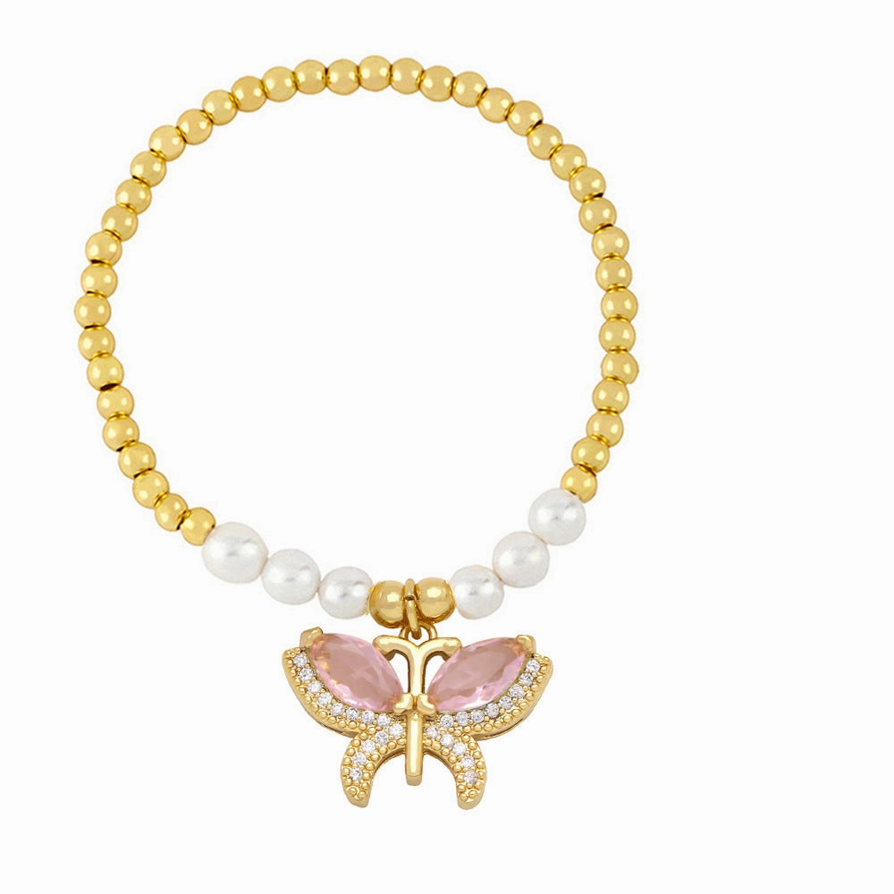Wholesale Butterfly Pearl String Beads Copper Bracelet