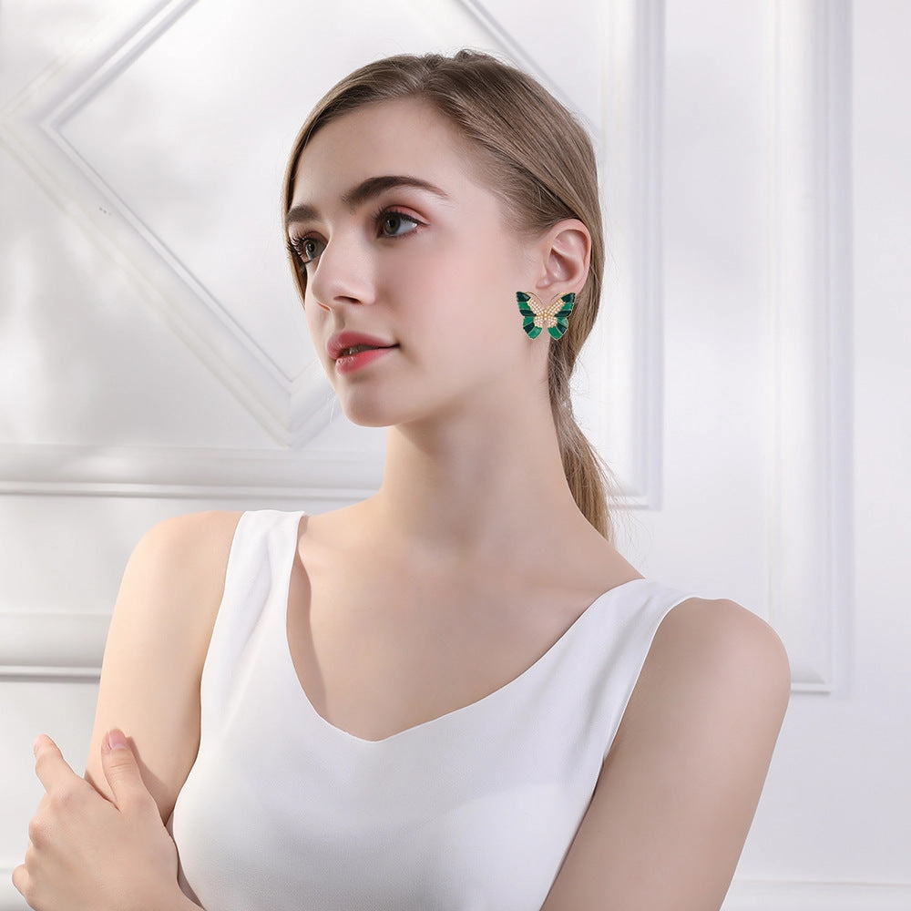 Wholesale Butterfly Pearl Zinc Alloy Earrings