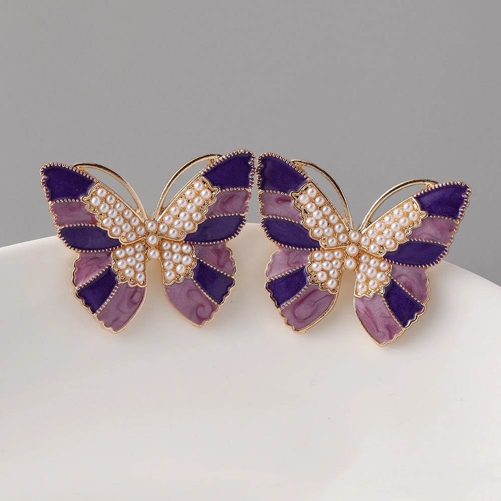 Wholesale Butterfly Pearl Zinc Alloy Earrings
