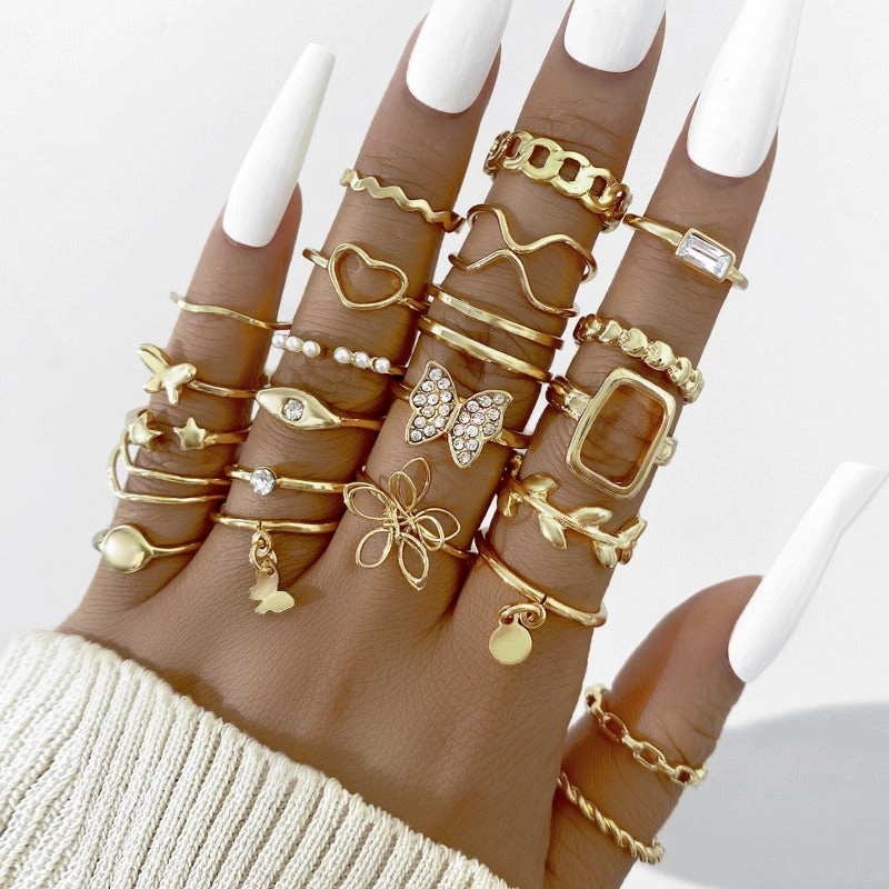 Wholesale Butterfly Ring Opening Multi Joint Alloy Ring Set