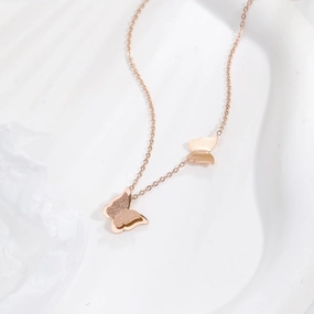 Wholesale Butterfly Rose Gold Stainless Steel Necklace Clavicle Chain