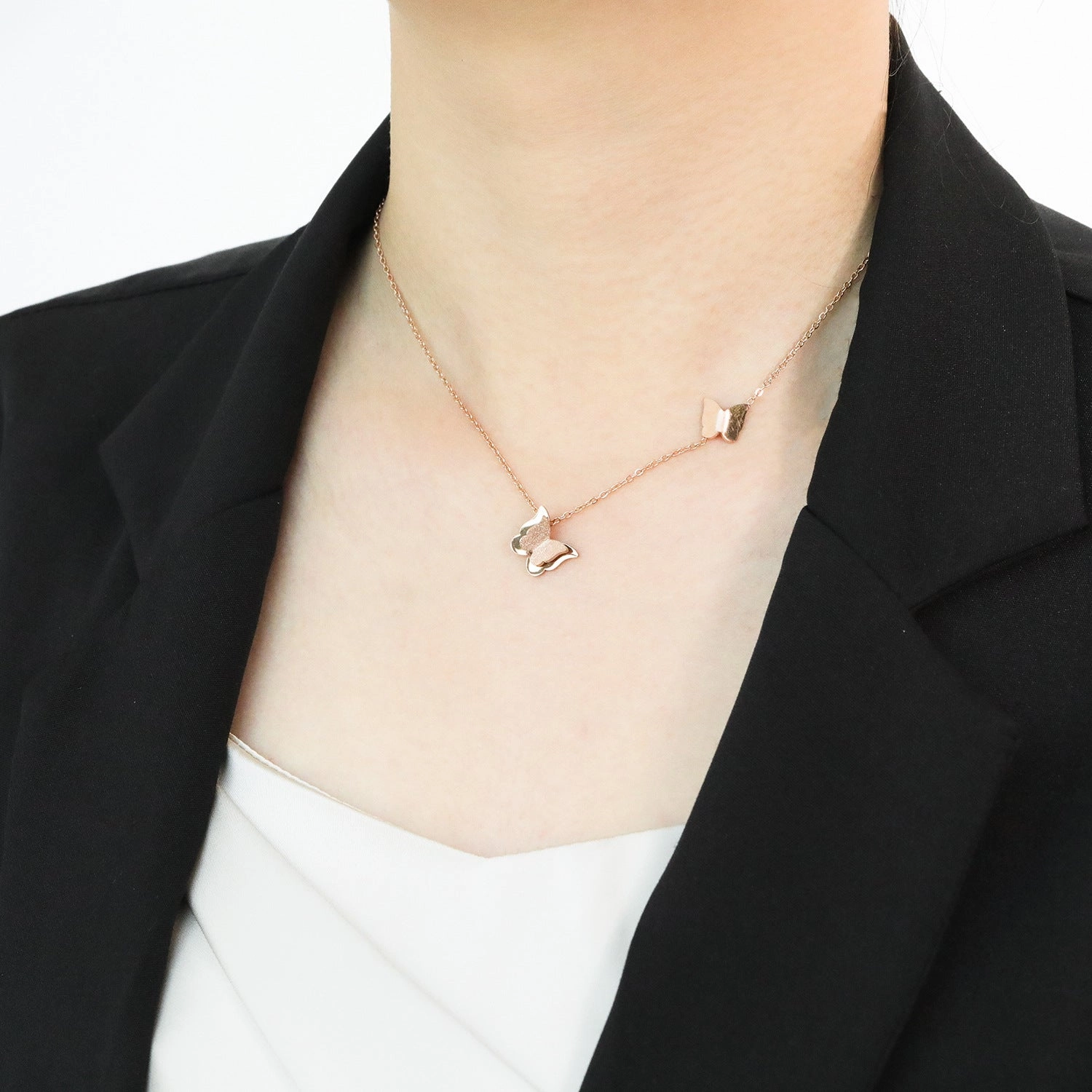 Wholesale Butterfly Rose Gold Stainless Steel Necklace Clavicle Chain