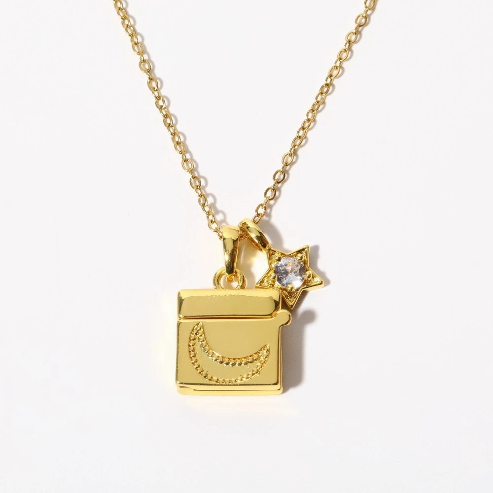 Wholesale Butterfly Shell Photo Album Photo Frame Necklace Retro Retractable Necklace Plated with Real Gold Color