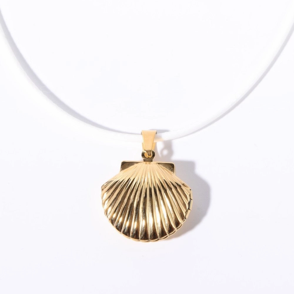 Wholesale Butterfly Shell Photo Album Photo Frame Necklace Retro Retractable Necklace Plated with Real Gold Color