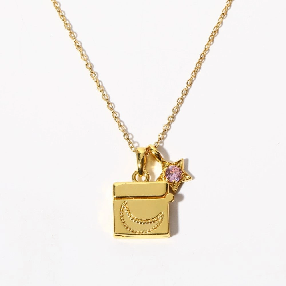 Wholesale Butterfly Shell Photo Album Photo Frame Necklace Retro Retractable Necklace Plated with Real Gold Color
