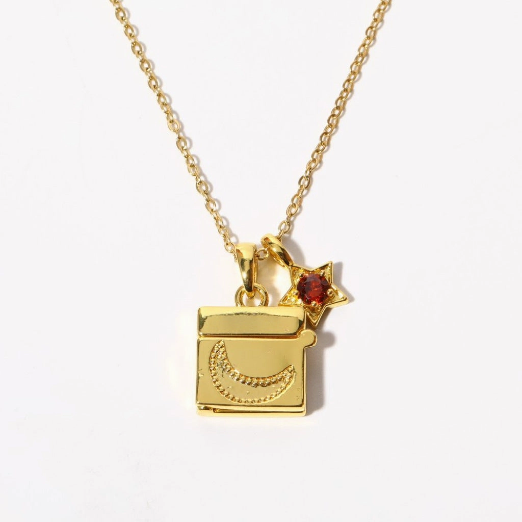 Wholesale Butterfly Shell Photo Album Photo Frame Necklace Retro Retractable Necklace Plated with Real Gold Color