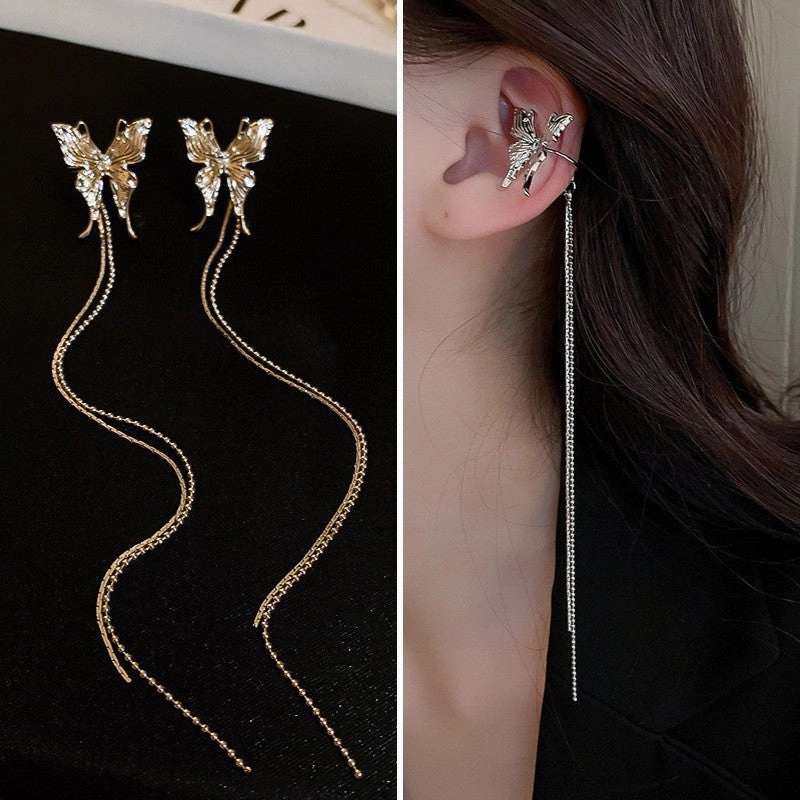 Wholesale Butterfly Tassel Ear Cuff Earrings Alloy