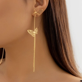 Wholesale Butterfly Tassel Long Chain Alloy Stud Earrings