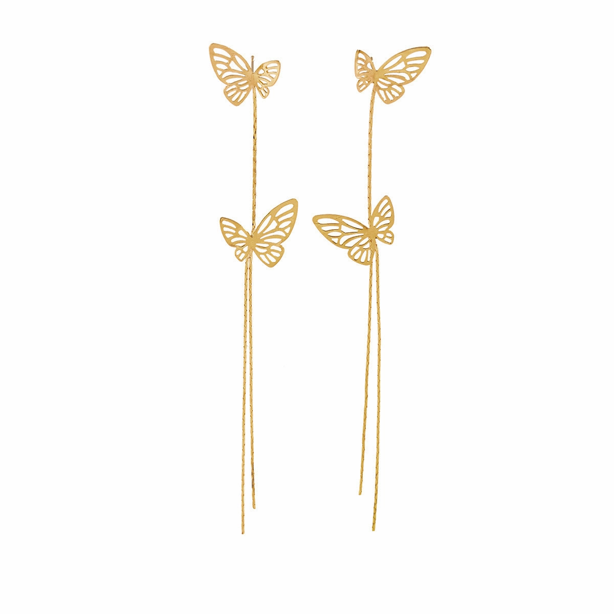 Wholesale Butterfly Tassel Long Chain Alloy Stud Earrings