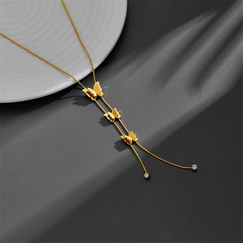 Wholesale Butterfly Titanium Steel Frosted Necklace Clavicle Chain