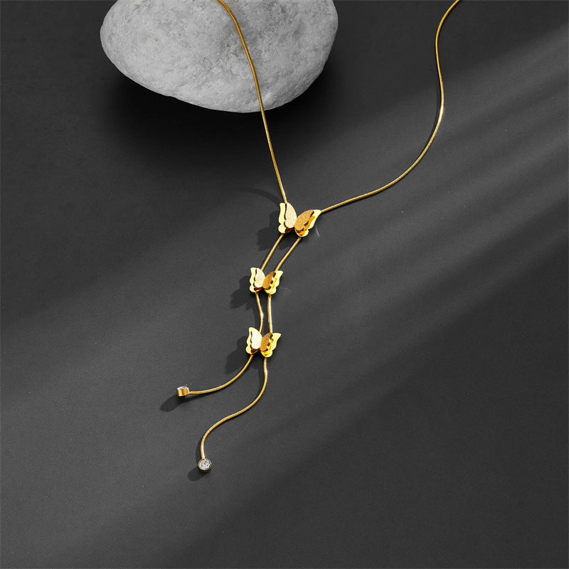 Wholesale Butterfly Titanium Steel Frosted Necklace Clavicle Chain