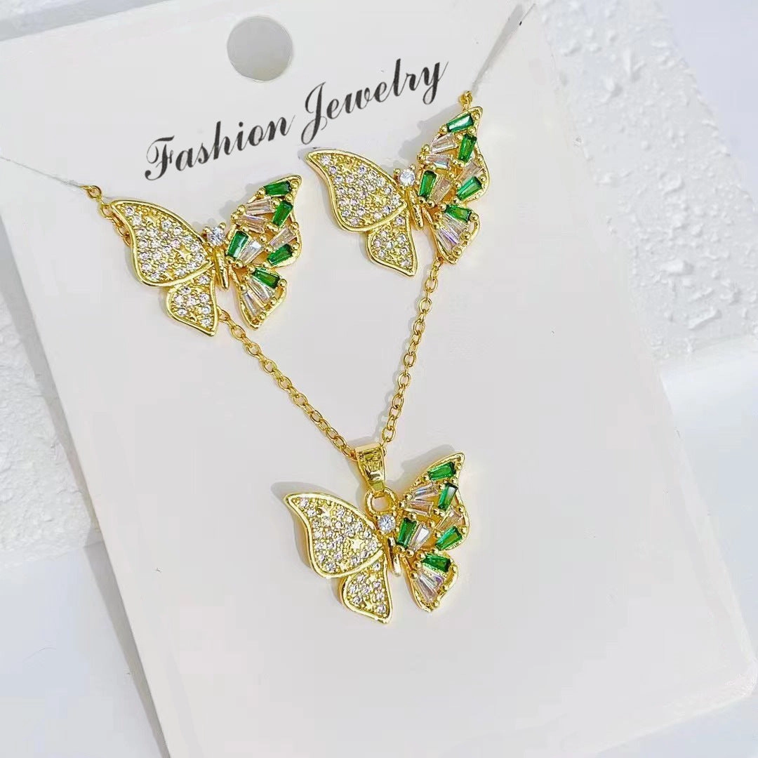 Wholesale Butterfly Titanium Steel Necklace Color Preservation Micro-set Earrings Necklaces Set