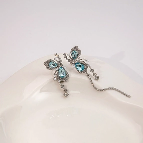 Wholesale Butterfly Unpierced Tassel Pearl Diamond Alloy Earrings