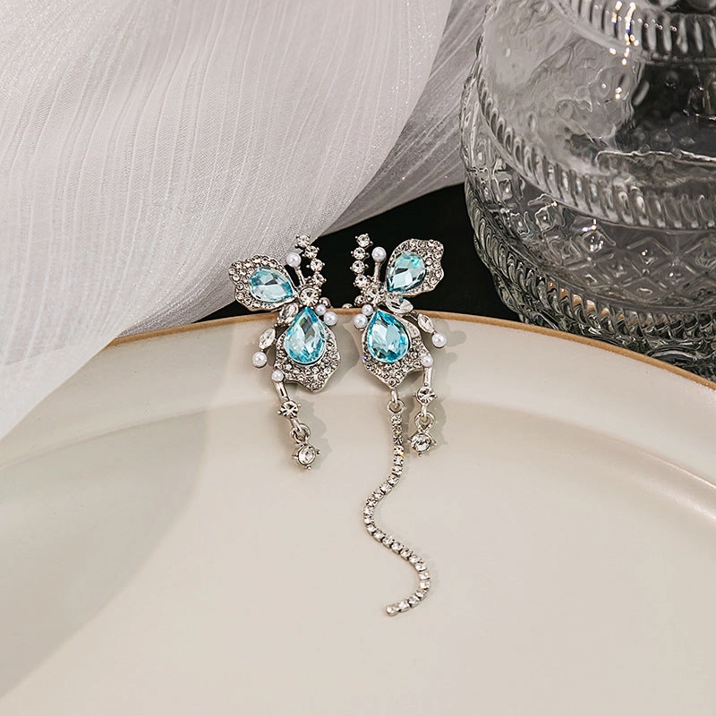 Wholesale Butterfly Unpierced Tassel Pearl Diamond Alloy Earrings
