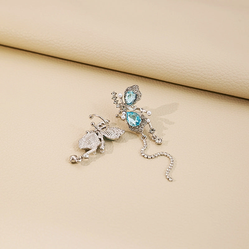 Wholesale Butterfly Unpierced Tassel Pearl Diamond Alloy Earrings