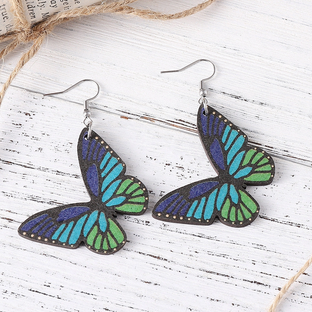 Wholesale Butterfly Wings Double Sided Wooden Earrings