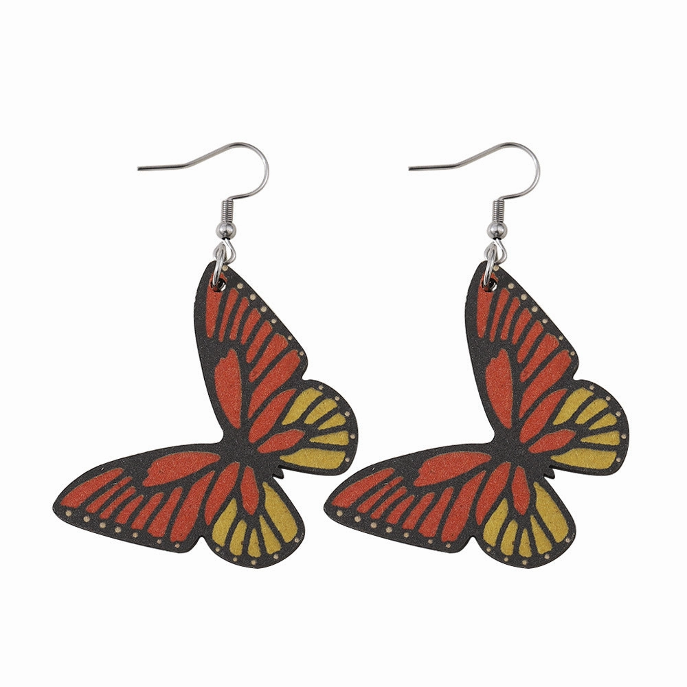 Wholesale Butterfly Wings Double Sided Wooden Earrings