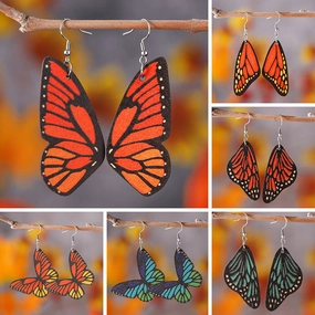 Wholesale Butterfly Wings Double Sided Wooden Earrings
