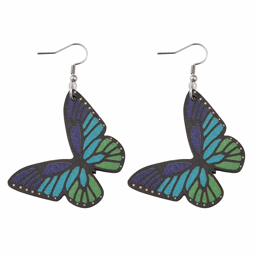 Wholesale Butterfly Wings Double Sided Wooden Earrings