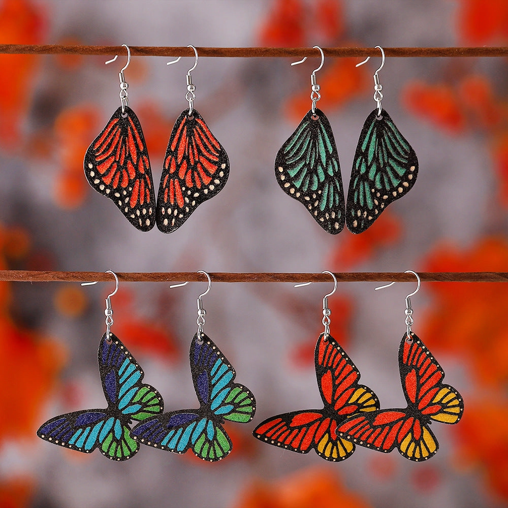 Wholesale Butterfly Wings Double Sided Wooden Earrings