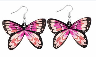 Wholesale Butterfly Wings Simulated Butterfly Double Sided Printed Leather Earrings