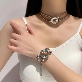 Wholesale Button Leather Cord Clavicle Chain Bracelet