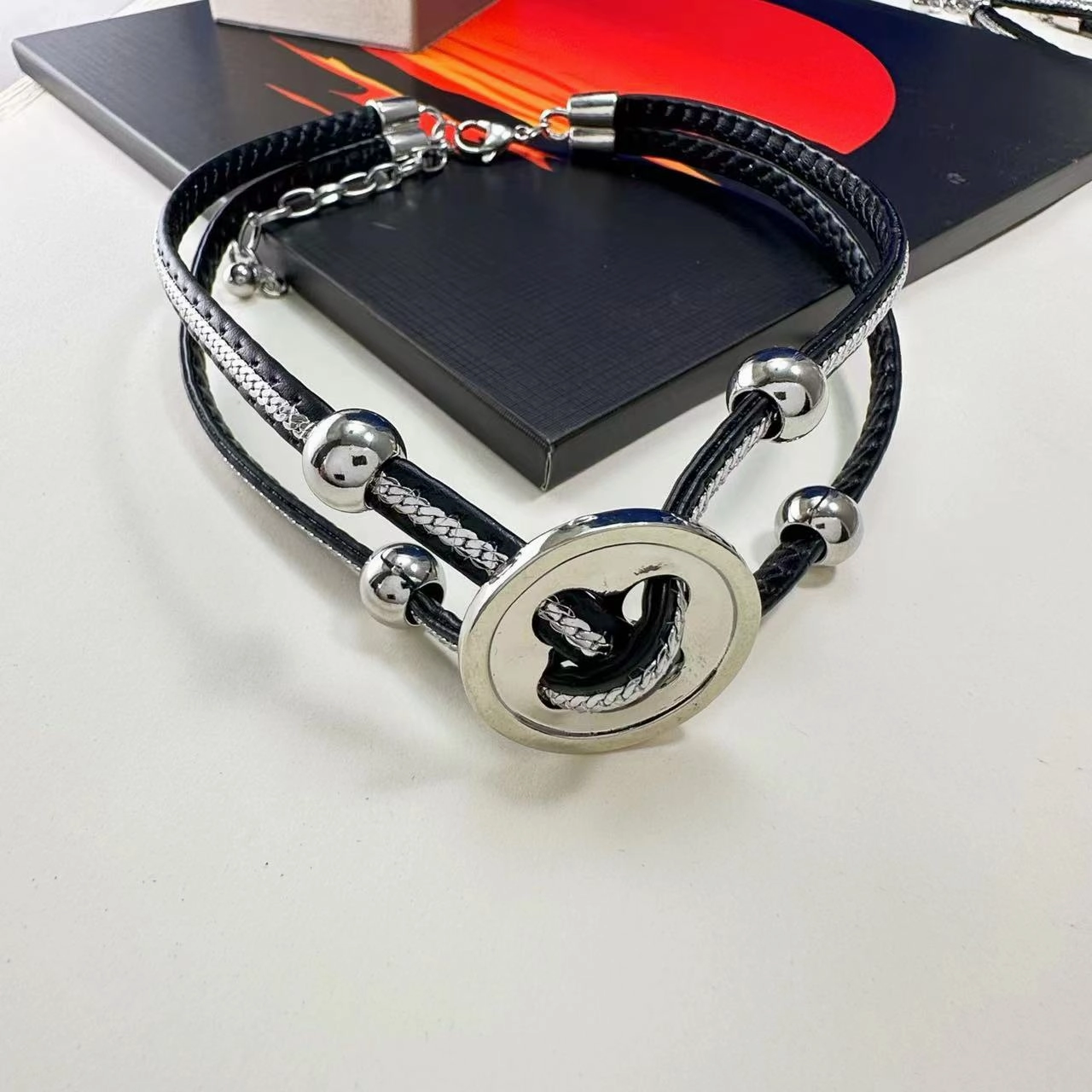 Wholesale Button Leather Cord Clavicle Chain Bracelet