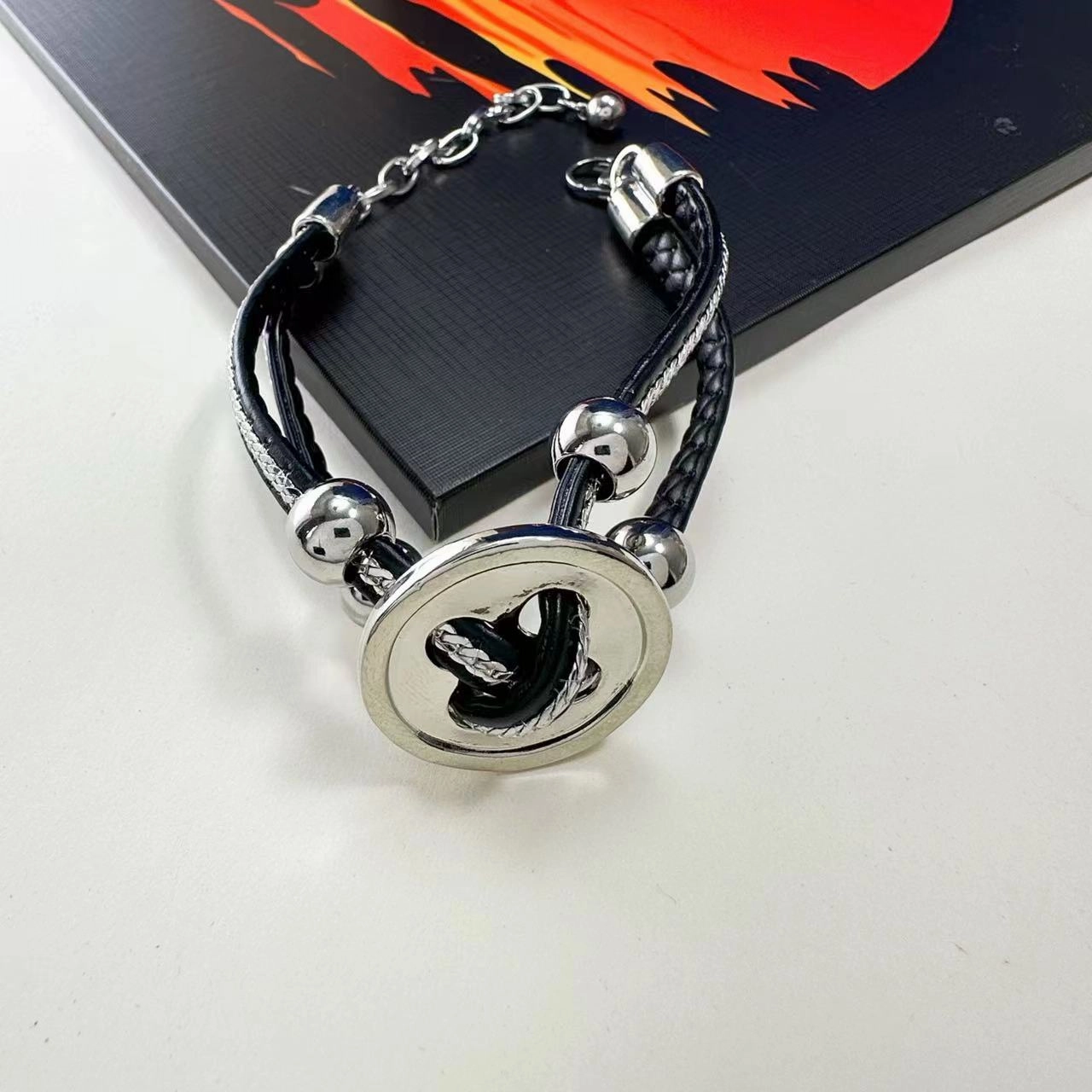 Wholesale Button Leather Cord Clavicle Chain Bracelet