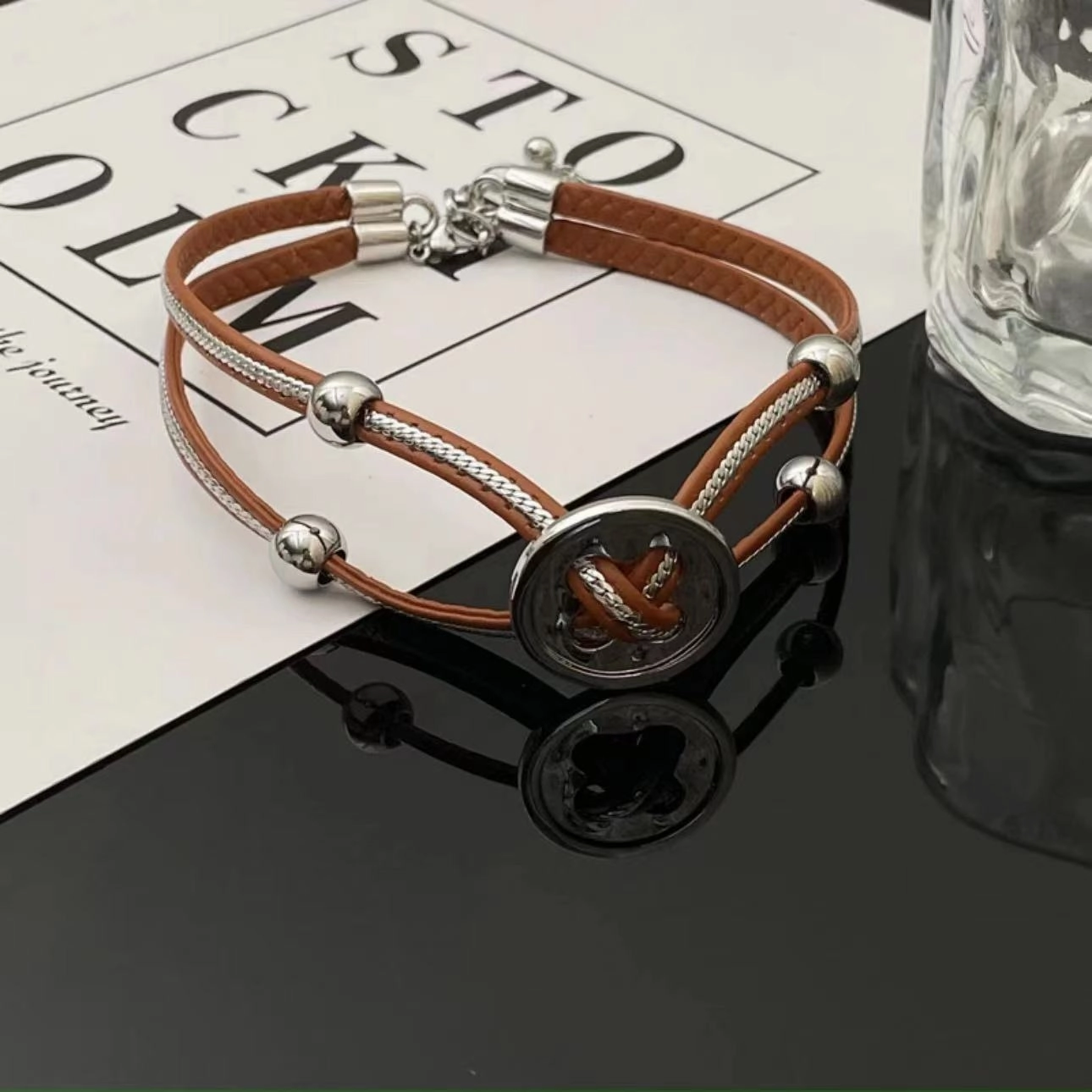 Wholesale Button Leather Cord Clavicle Chain Bracelet