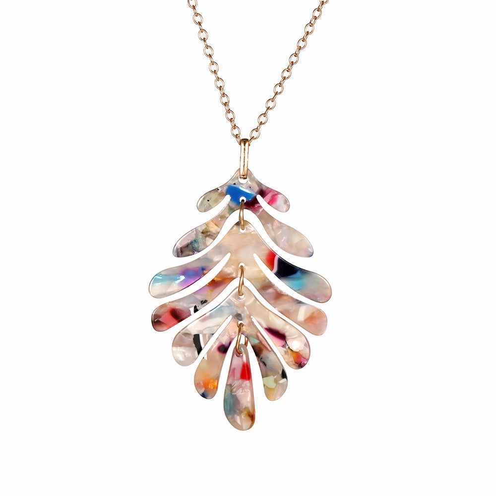 Wholesale C Shape Acrylic Bracelet Earrings Necklace Set 6 Pieces Leaf Jewelry