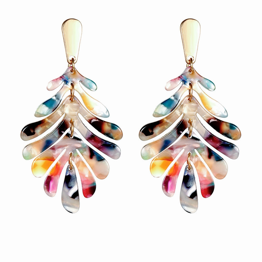 Wholesale C Shape Acrylic Bracelet Earrings Necklace Set 6 Pieces Leaf Jewelry