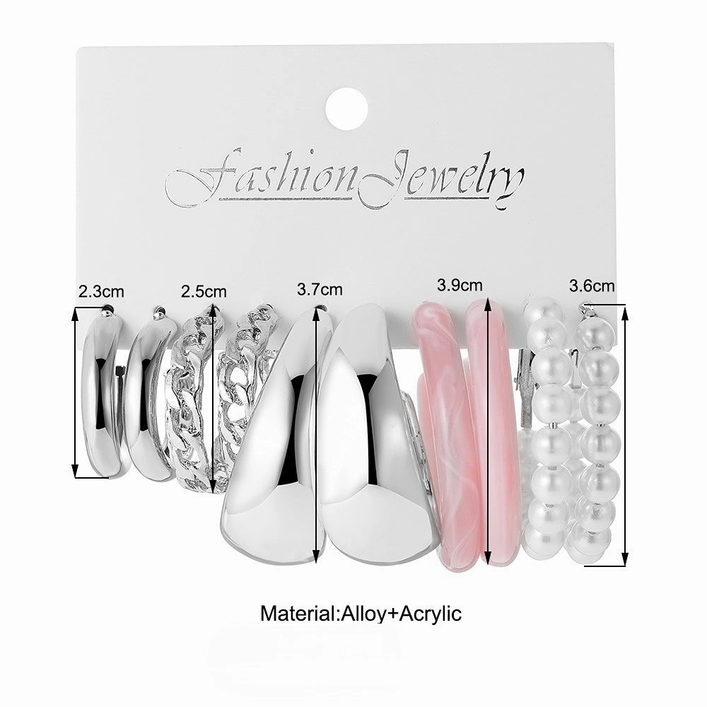 Wholesale C Shape Geometric Chain Pearl Alloy Earrings Set of 5