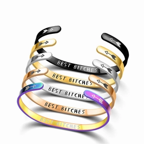 Wholesale C Shape Opening Text Stainless Steel Titanium Bracelet