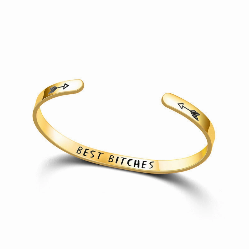 Wholesale C Shape Opening Text Stainless Steel Titanium Bracelet