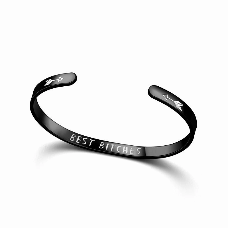 Wholesale C Shape Opening Text Stainless Steel Titanium Bracelet