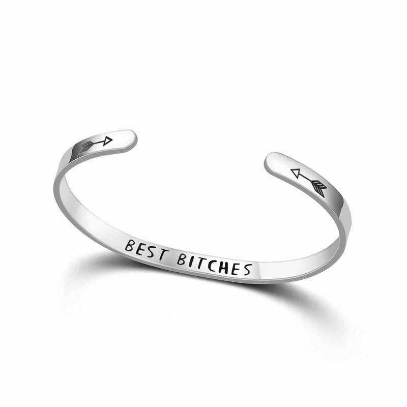 Wholesale C Shape Opening Text Stainless Steel Titanium Bracelet