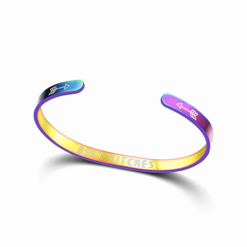 Wholesale C Shape Opening Text Stainless Steel Titanium Bracelet