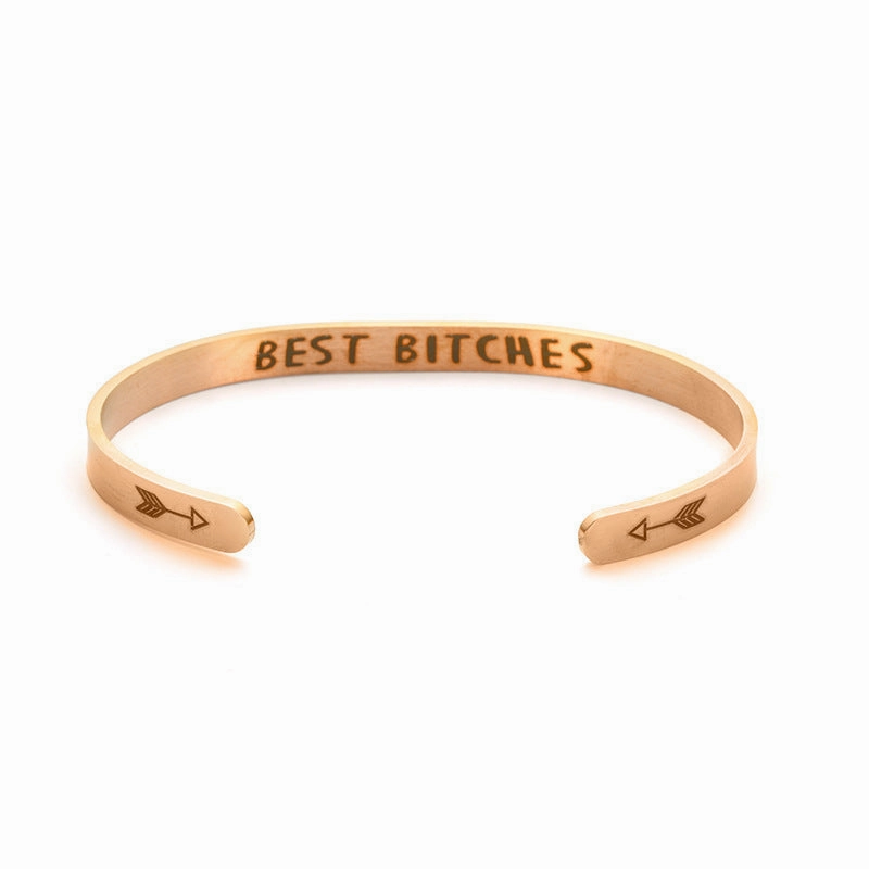 Wholesale C Shape Opening Text Stainless Steel Titanium Bracelet