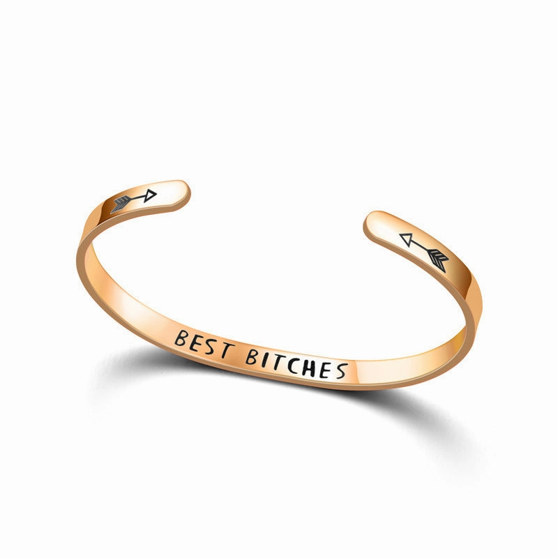 Wholesale C Shape Opening Text Stainless Steel Titanium Bracelet