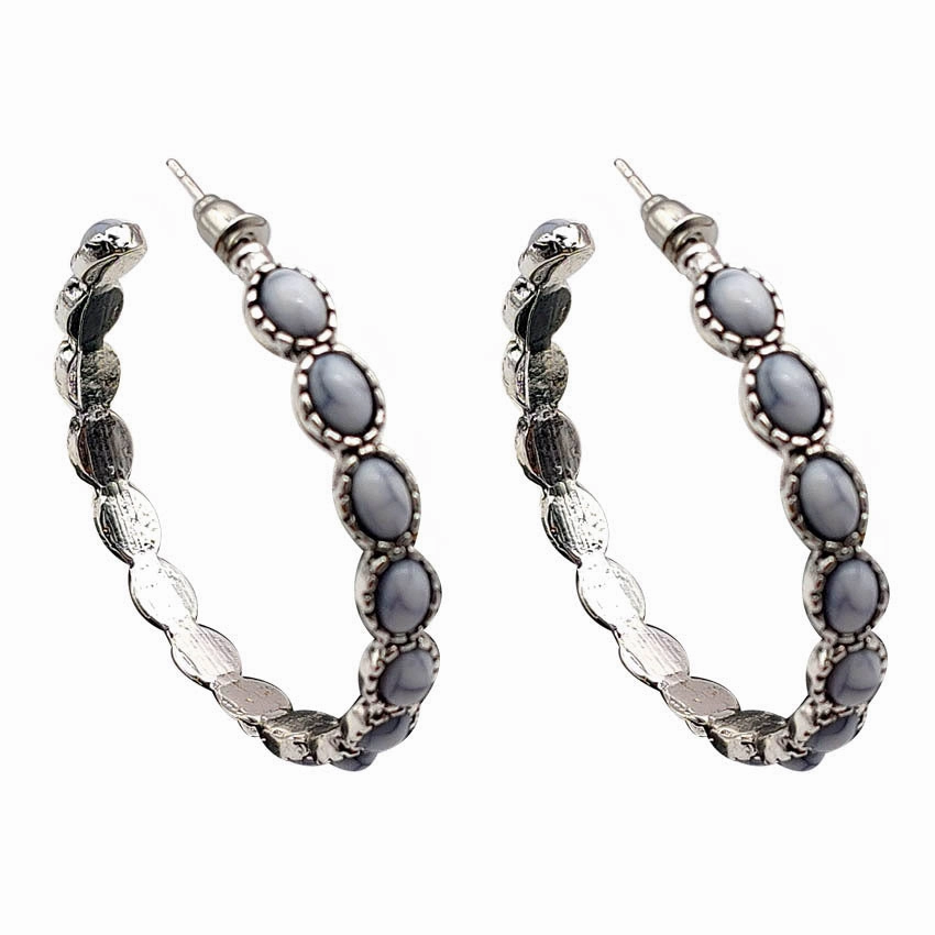 Wholesale C Shape Turquoise Silver Metal Large Circle Earrings