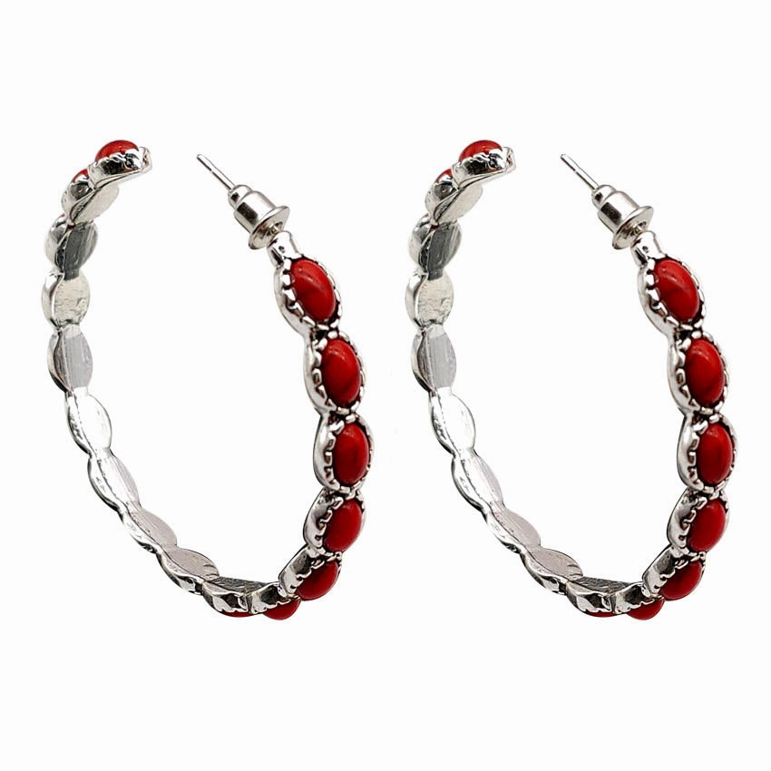 Wholesale C Shape Turquoise Silver Metal Large Circle Earrings