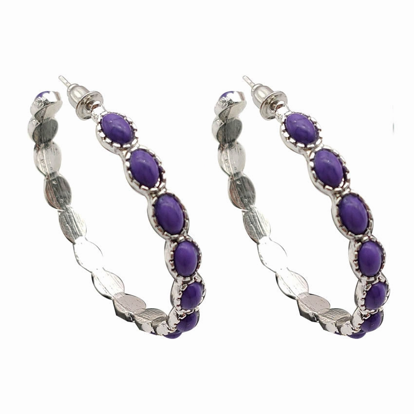 Wholesale C Shape Turquoise Silver Metal Large Circle Earrings