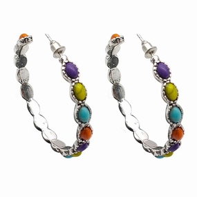Wholesale C Shape Turquoise Silver Metal Large Circle Earrings