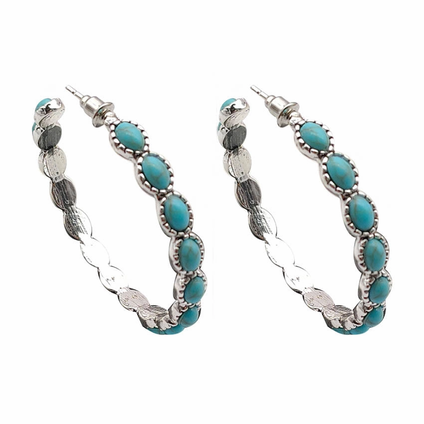 Wholesale C Shape Turquoise Silver Metal Large Circle Earrings