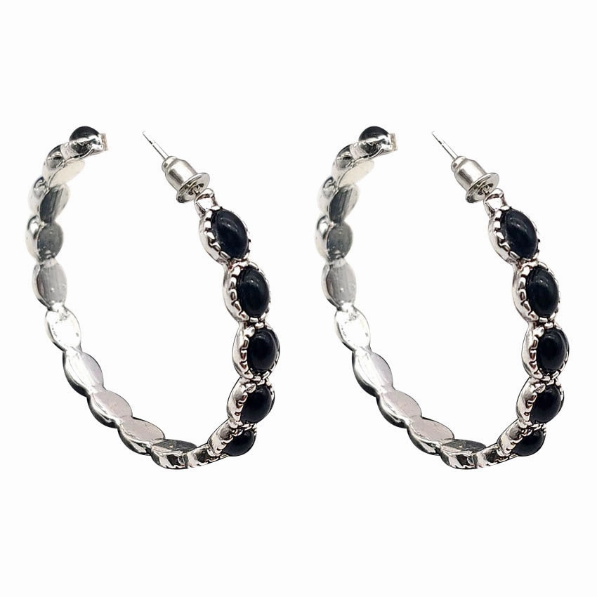 Wholesale C Shape Turquoise Silver Metal Large Circle Earrings