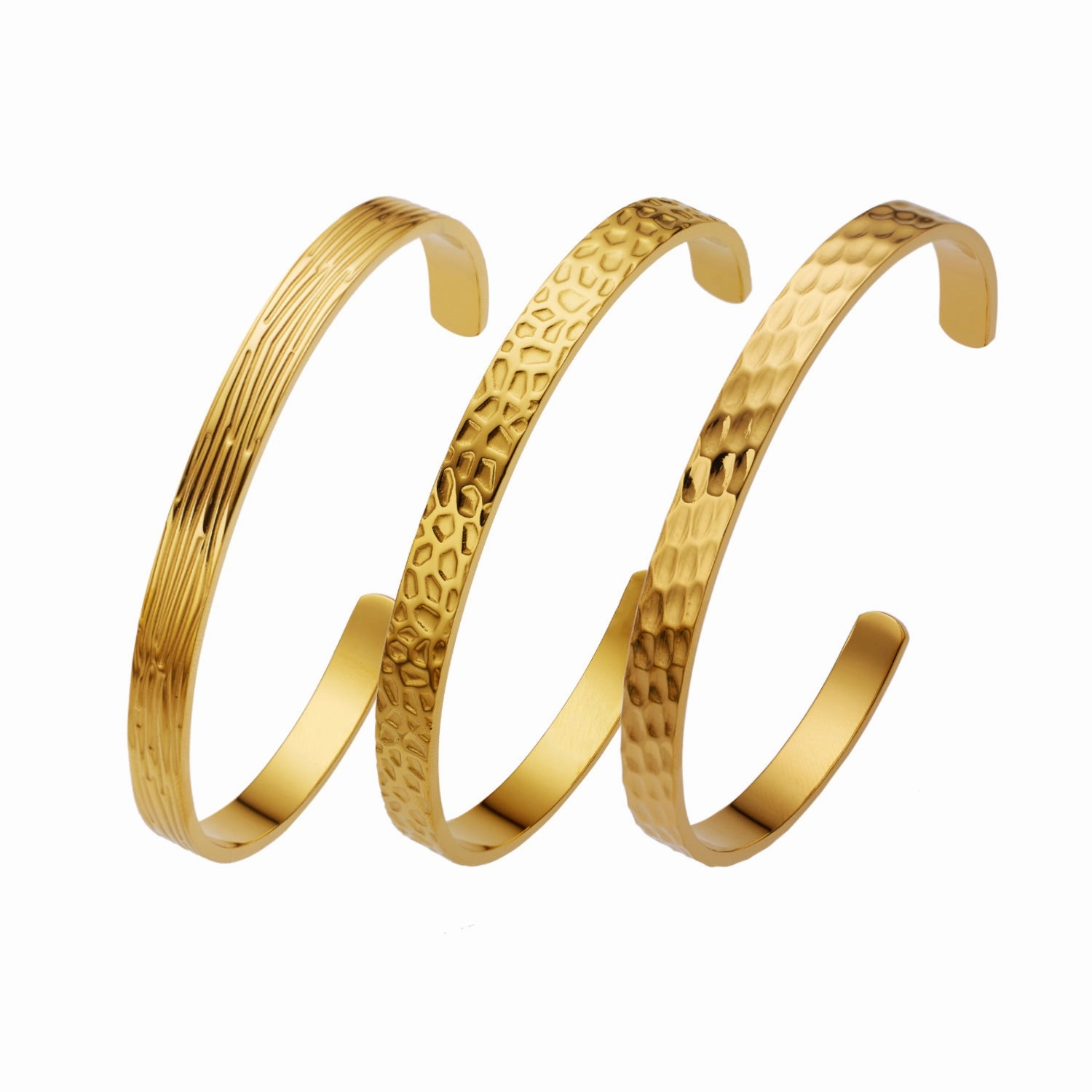 Wholesale C-shaped Non-fading Heavy Hammered Gold Irregular Titanium Steel Bracelet